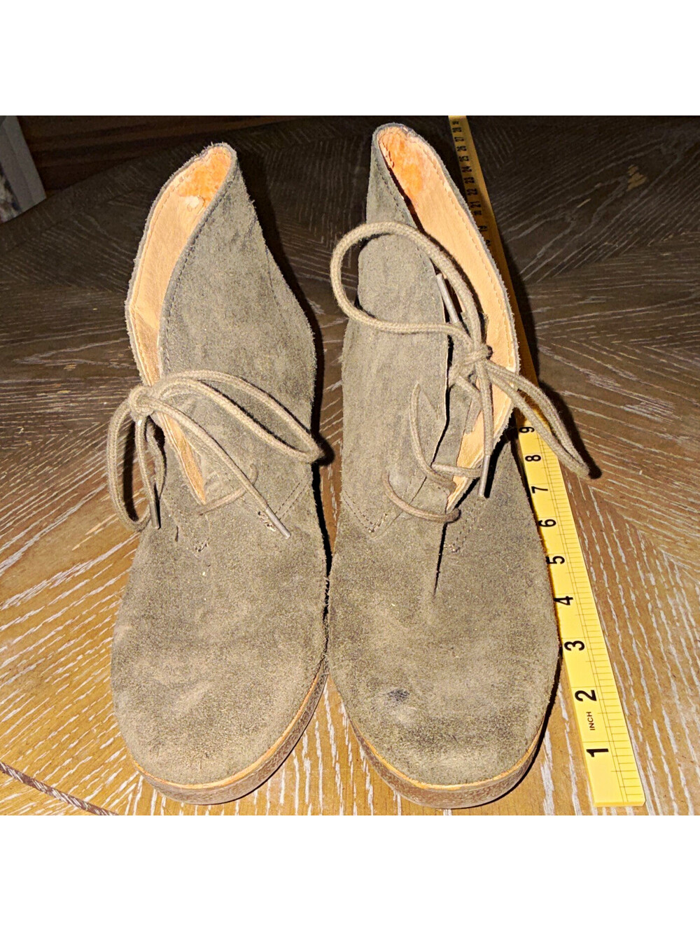 Lucky Brand LK-JUNES Women’s Gray Suede Leather Lace-Up Wedge Ankle Boots 8M